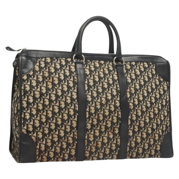 Christian Dior Trotter Canvas Hand Bag Navy Gold Auth 126103 - Picture 2 of 16